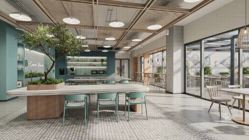 Step-by-step cafe architectural sketch process